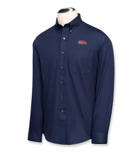 Ole Miss Rebels B&T LS Epic Easy Care Fine Twill Shirt - Navy Blue
